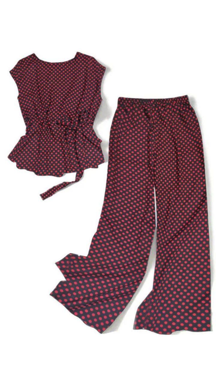 PW31 Red Polka dot retro casual top with wide leg trousers in black