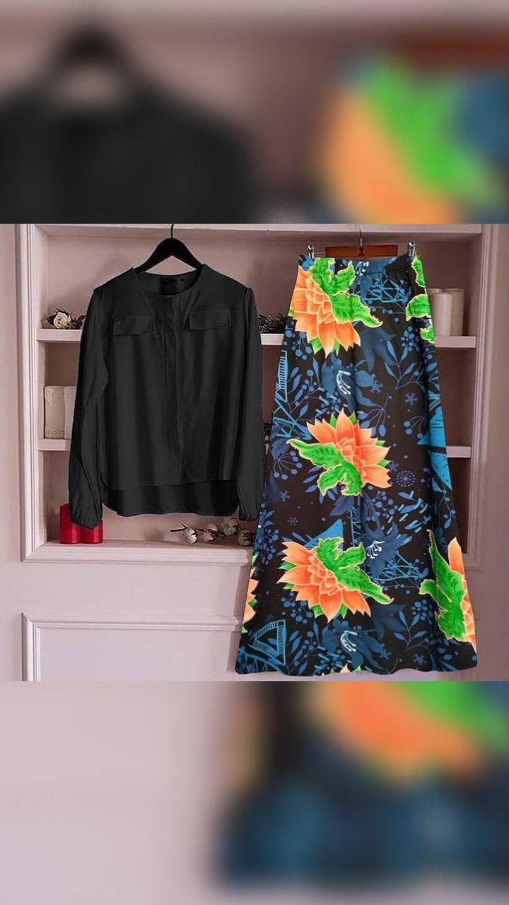 PW06 Floral Skirt in Black With plain Black shirt
